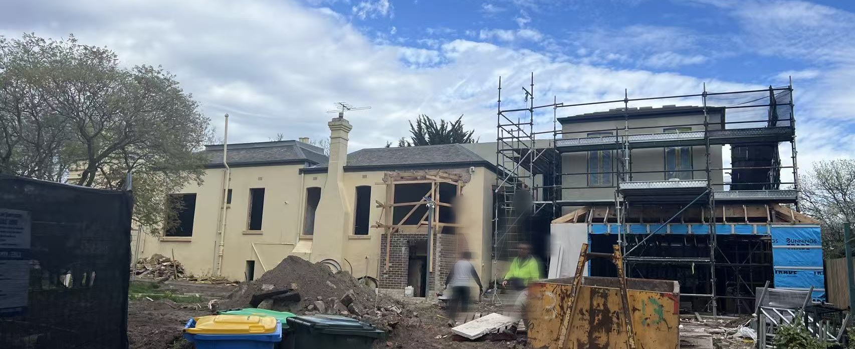 Melbourne renovation and extension project under construction with scaffold